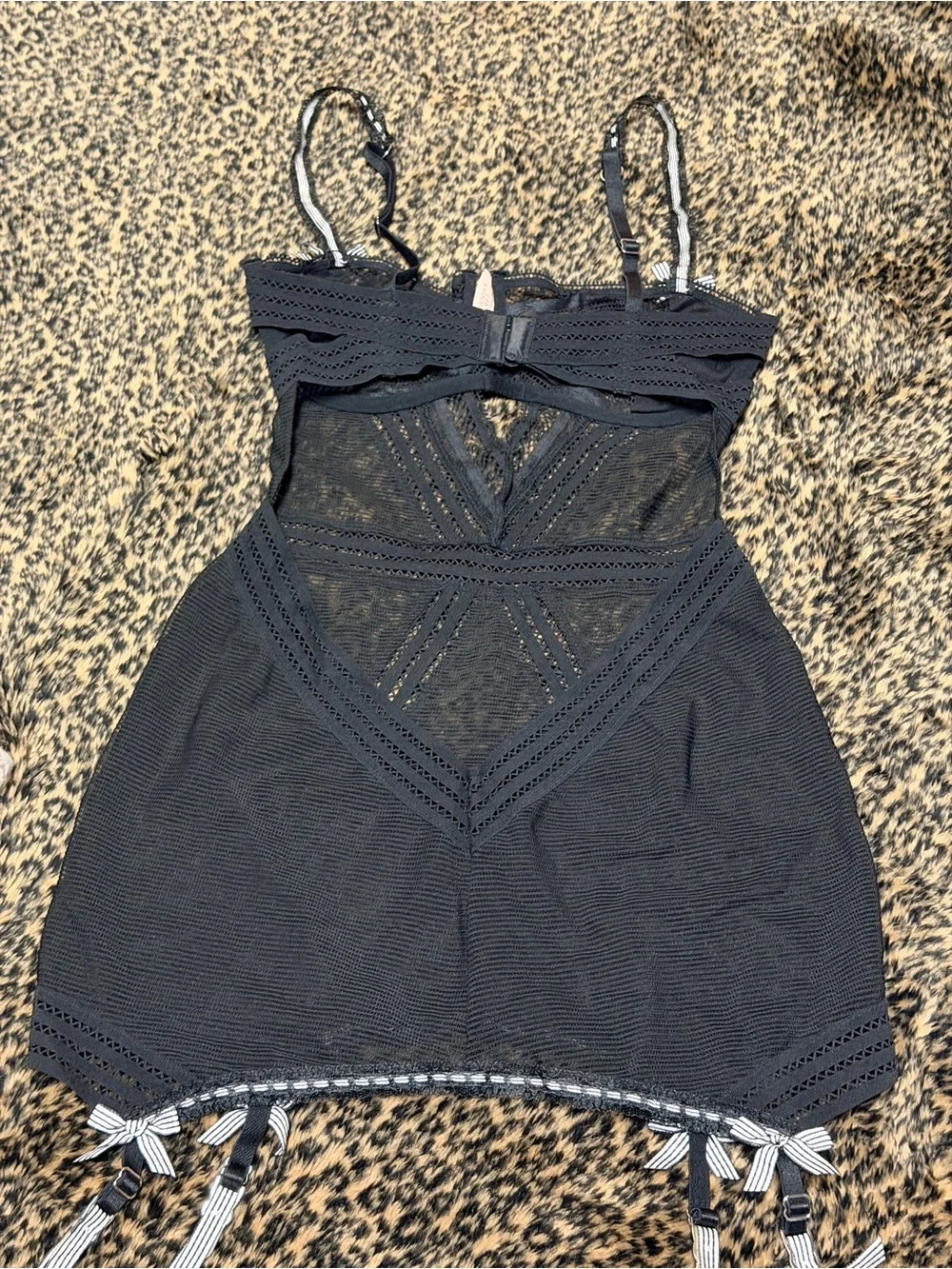 NWT Victoria Secret Black Lace Chemise with Garter Straps